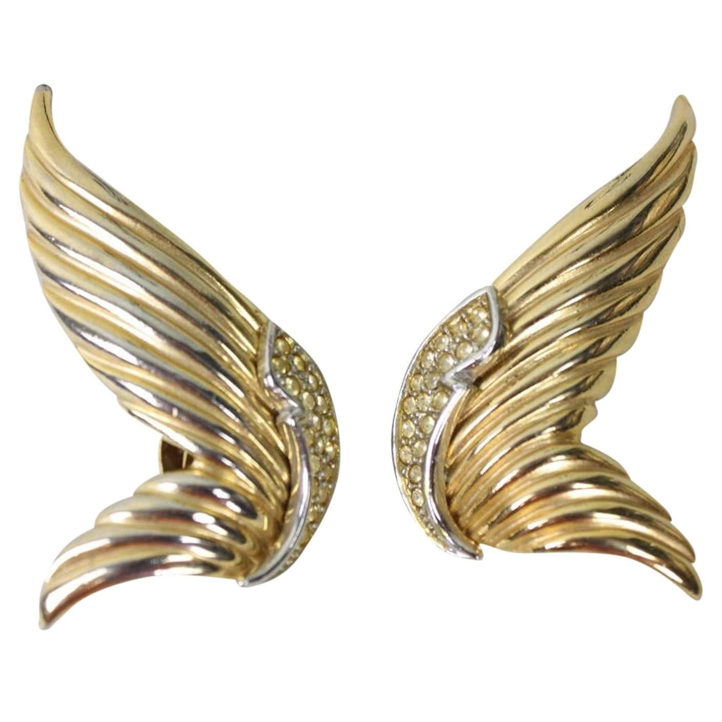 1980's Butler & Wilson Gold-Toned Wing Earrings For Sale
