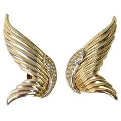 1980's Butler & Wilson Gold-Toned Wing Earrings