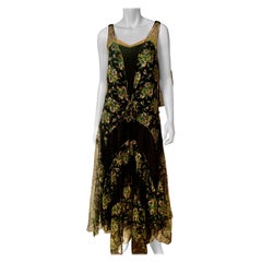 1930's Black and Pastel Lace Evening Dress  Rare Larger Size