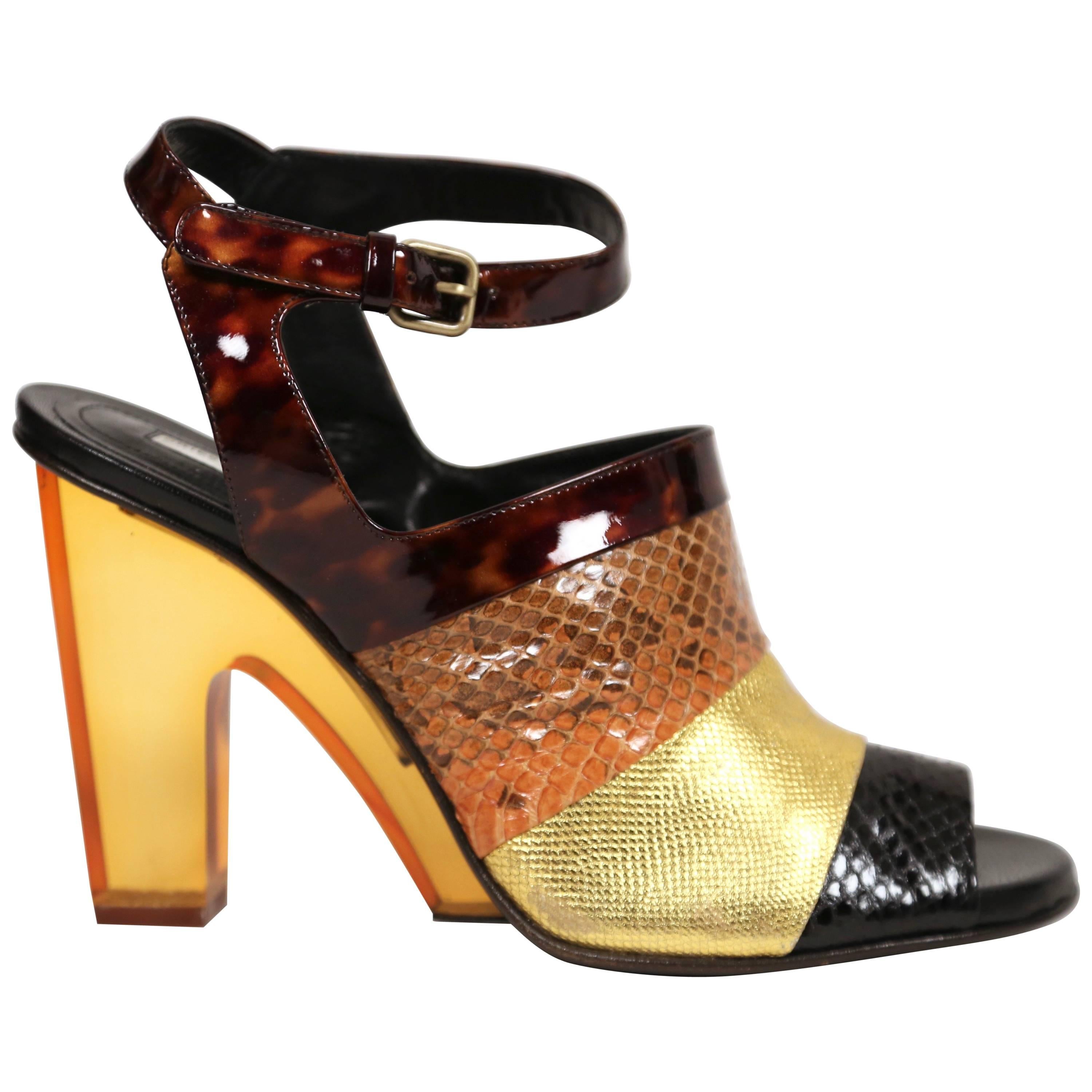 DRIES VAN NOTEN reptile leather shoes with lucite heels - 41
