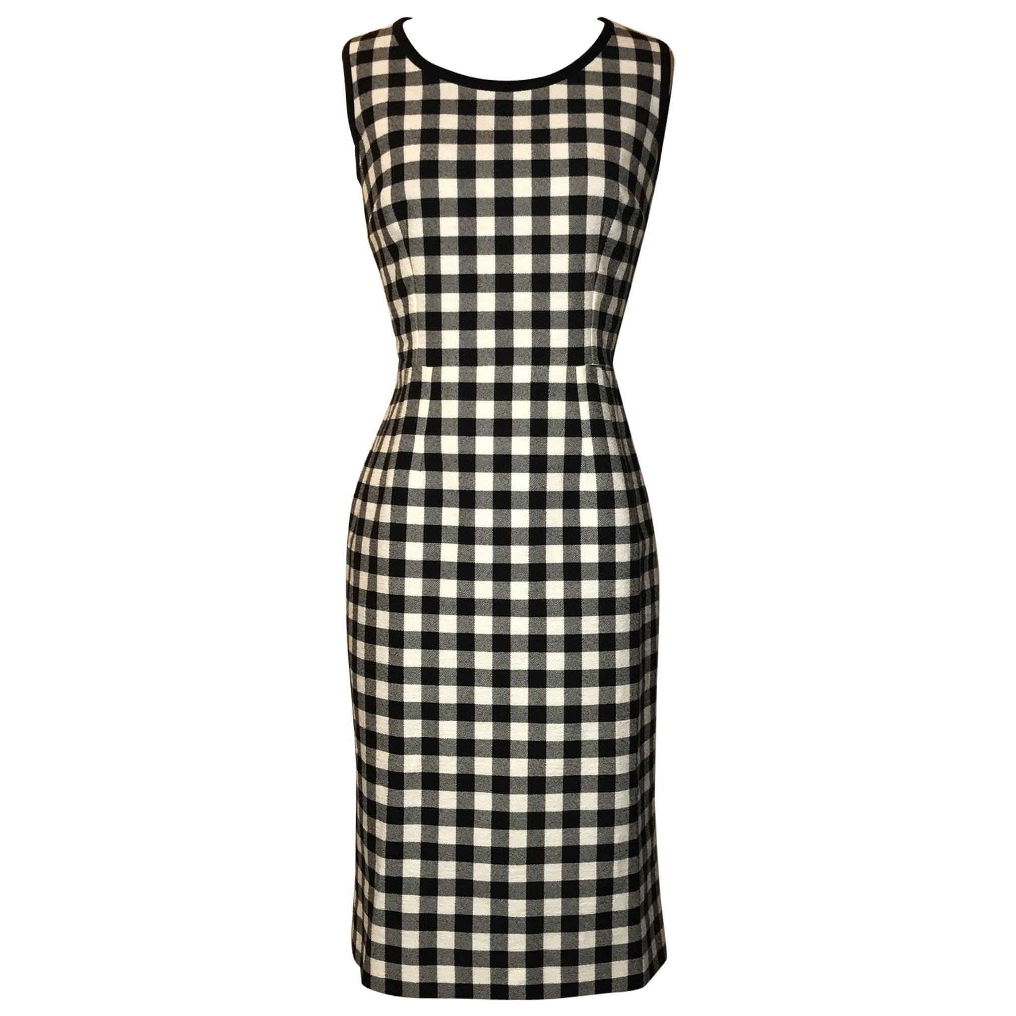 Dolce & Gabbana New with Tags Black and White Check Sleeveless Pencil Dress 