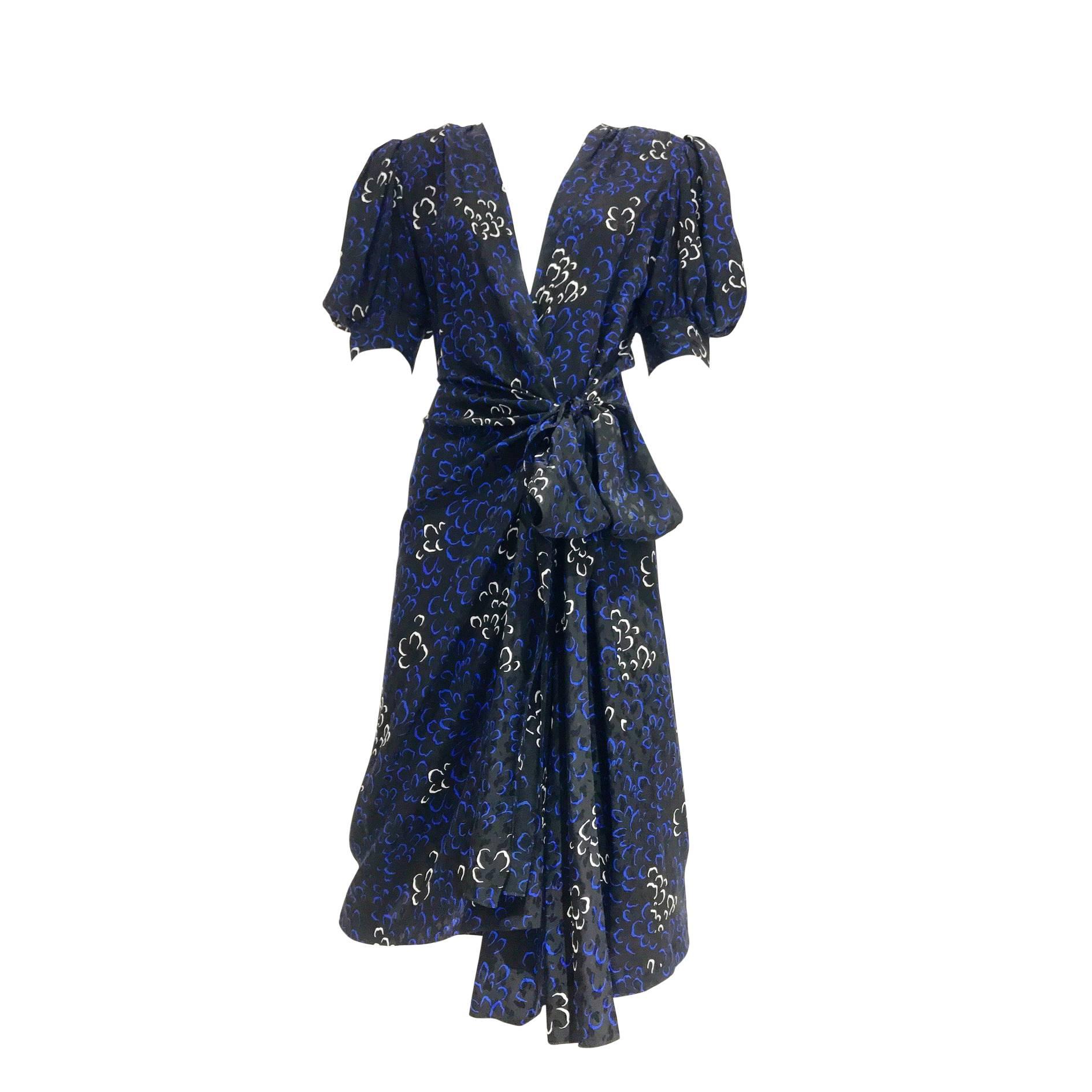 80s Yves saint laurent silk print wrap dress