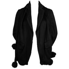 2003 COMME DES GARCONS black jacket with scarf overlay and pom pom details 2