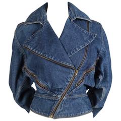 Vintage 1985 AZZEDINE ALAIA denim jacket with zip closures