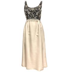 1960s Malcolm Starr Black and Off White Sleeveless Beaded Vintage 60s Gown 12