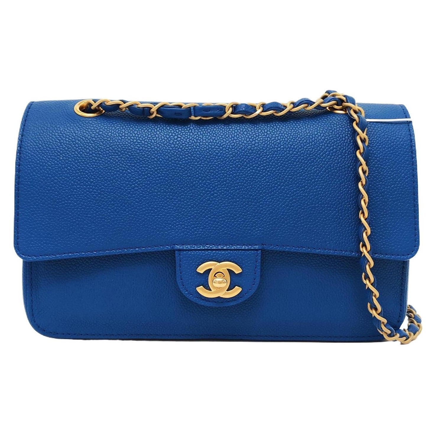Chanel Timeless Classic Flap Medium Royal Blue Caviar Leather Gold Hardware For Sale