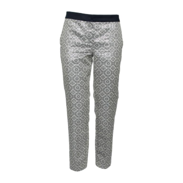 'S Max Mara Silver Floral Patterned Brocade Tapered Leg Trousers M For Sale