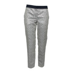 'S Max Mara Silver Floral Patterned Brocade Tapered Leg Trousers M