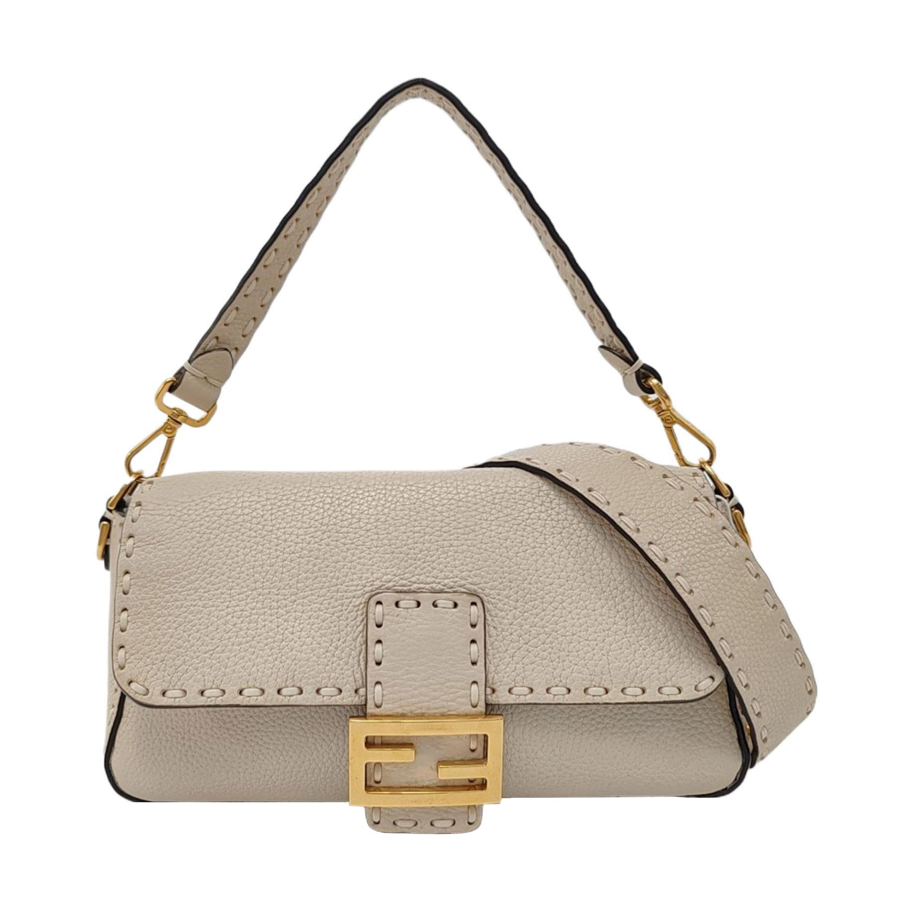 Fendi Baguette Selleria Bolso Crossbody de piel de becerro Blanco hueso mediano en venta