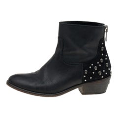 Zadig & Voltaire Black Leather Embellished Ankle Boots Size 36