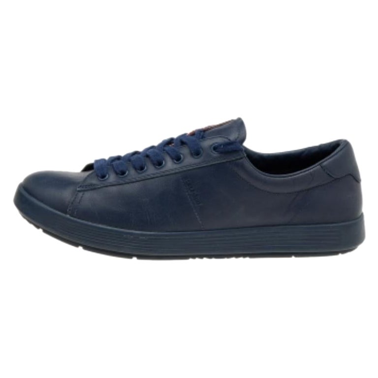 Prada Sport Blue Leather Low Top Sneakers Size 41.5 For Sale
