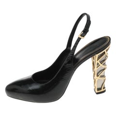 Loriblu Black Patent Leather Block Heel Slingback Sandals Size 40
