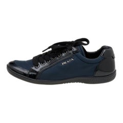 Prada Sport Black/Navy Blue Patent Leather And Nylon Low Top Sneakers Size 38