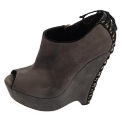 Saint Laurent Grey Suede  Wedge Peep Toe Booties Size 38
