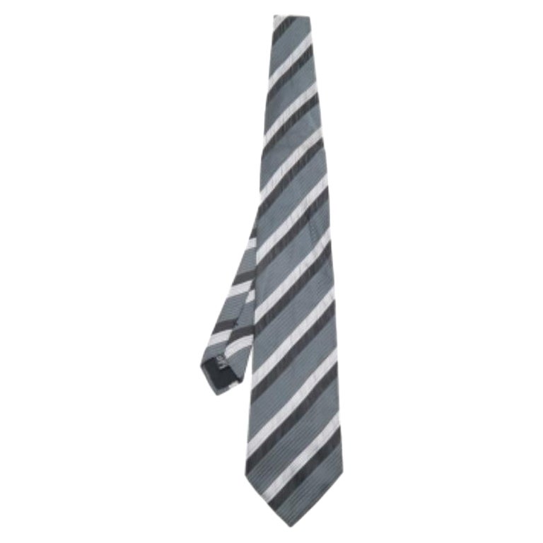 Boss By Hugo Boss Grey Striped Silk Jacquard Tie For Sale