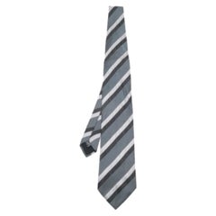 Boss By Hugo Boss Grey Striped Silk Jacquard Tie