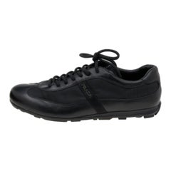 Prada Sport Black Leather And Nylon Low Top Sneakers Size 41.5