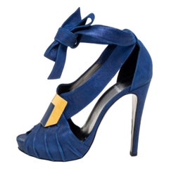 Pierre Hardy Blue Laminated Suede Buckle Ankle-Tie Sandals Size 38