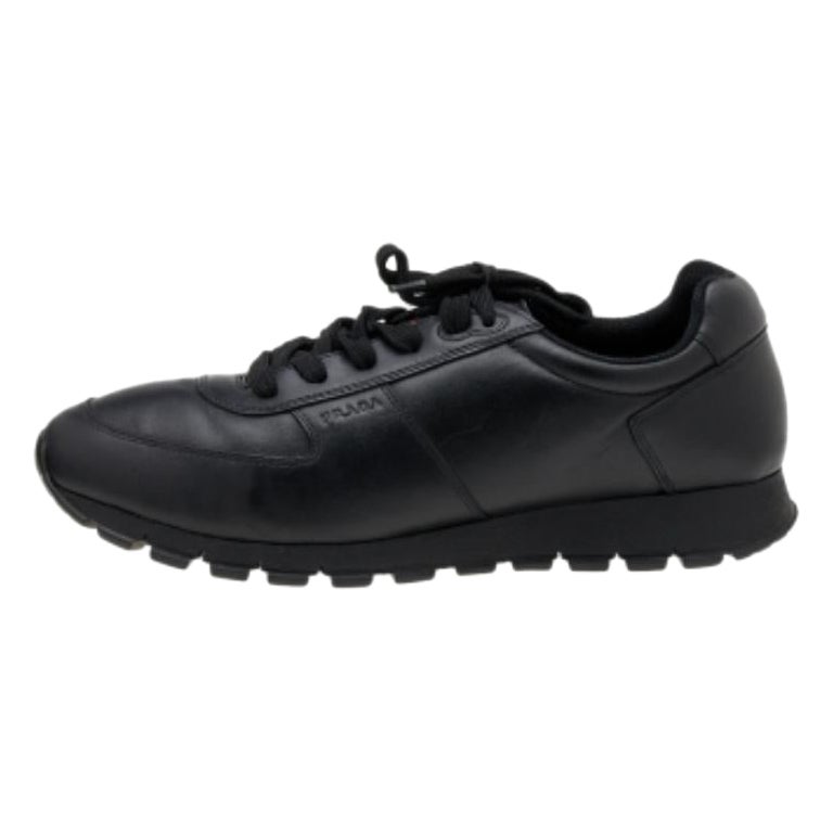 Prada Sport Black Leather Low Top Sneakers Size 43.5 For Sale