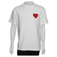 Palm Angels White Cotton Heart Embroidered Crew Neck T-Shirt L