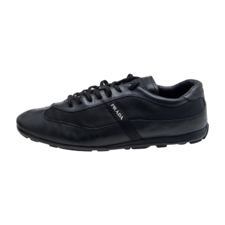 Prada Sport Black Leather And Nylon Low Top Sneakers Size 44 For Sale