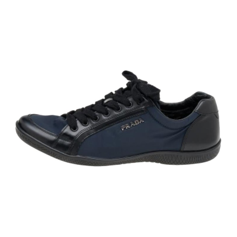 Prada Sport Navy Blue/Black Nylon And Leather Low Top Sneakers Size 37 For Sale