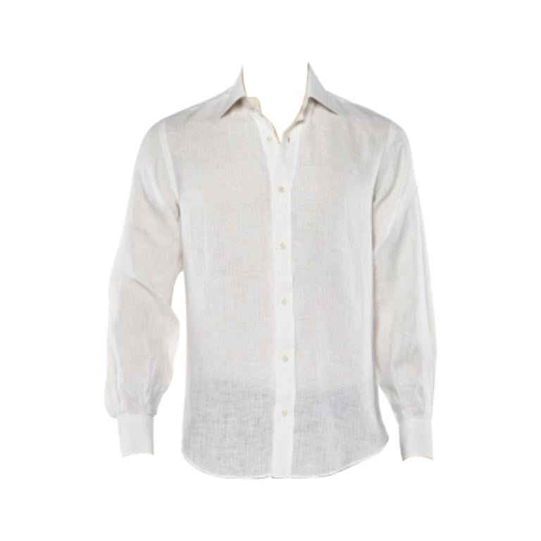 Yves Saint Laurent White Linen Button Front Shirt S For Sale