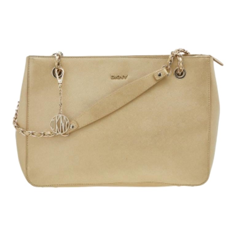 DKNY Metallic Gold Saffiano Leather Bryant Park Chain Tote