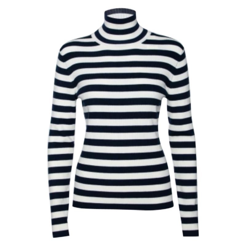 Tory Sport Marineblau-weiß gestreifter Langarmpullover aus Wolle M