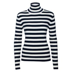 Tory Sport Marineblau-weiß gestreifter Langarmpullover aus Wolle M