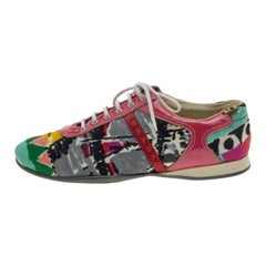 Prada Sport Multicolor Fabric And Patent Leather Low Top Sneakers Size 38.5