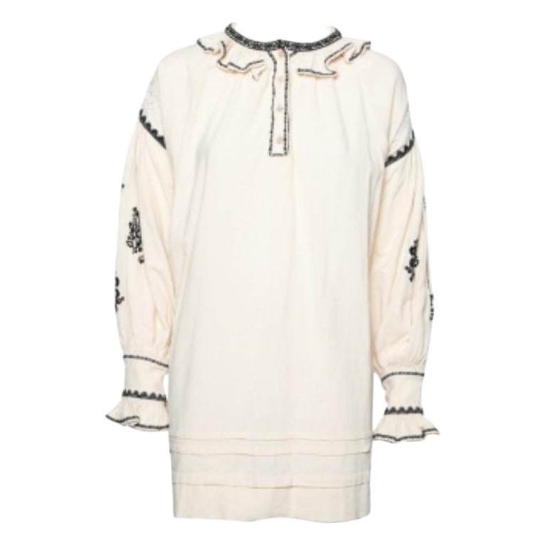 Isabel Marant Etoile Off White Top oversize à volants brodés S.S. White en vente
