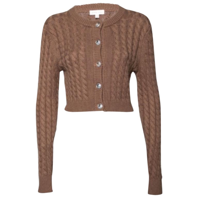 Ronny K-One Brown Cable Knit Wool Cropped Cardigan M en vente