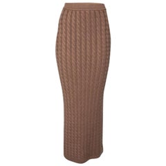 Ronny Kobo Brown Cable Knit Wool Midi Skirt M