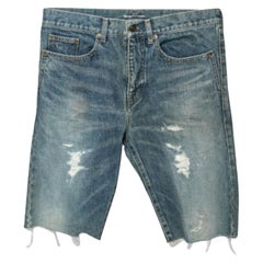 Saint Laurent Blue Distressed Denim Capri Shorts S
