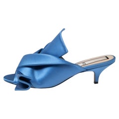 Nº21 Blue Satin Raso Knot Peep Toe Kitten Heel Mules Size 36.5
