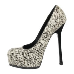 Saint Laurent  Cream/Black Calf Hair Tribtoo Platform Pumps Size 38.5