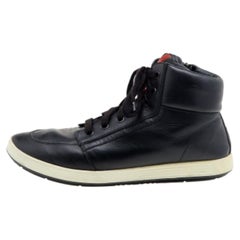 Prada Sport Black Leather High Top Sneakers Size 44
