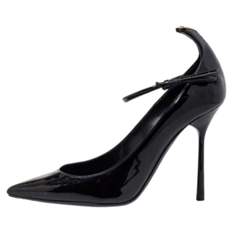 Saint Laurent Black Patent Leather Ankle Strap Pumps Size 35 For Sale