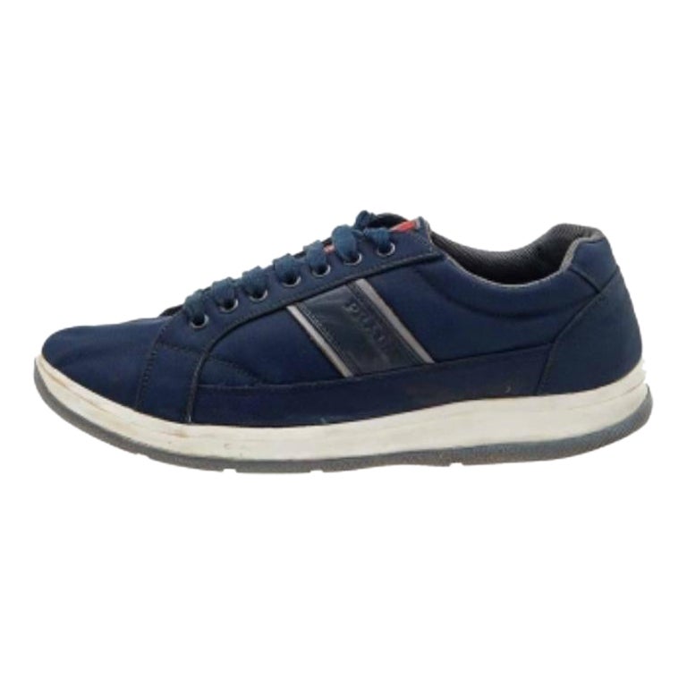 Prada Sport Navy Blue Nylon Low Top Sneakers Size 43 For Sale