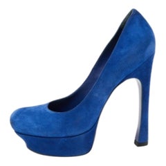 Saint Laurent Royal Blue Suede Palais Platform Pumps Size 39