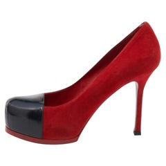 Saint Laurent Red/Black Suede and Leather Tribtoo Platform Pumps Size 38