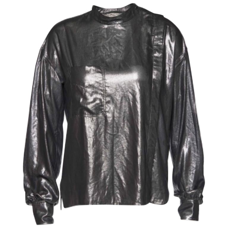 Isabel Marant Etoile Silver Synthetic Asymmetric Button Front Top XS For Sale