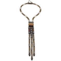 Jean Paul Gaultier Paris Vintage Extra Long Tie Necklace Metallic Rhinestones 3