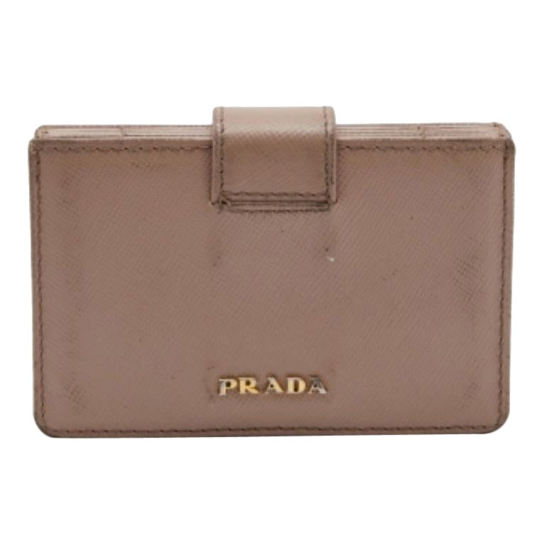 Prada Beige Saffiano Leather 5 Gusset Card Holder For Sale