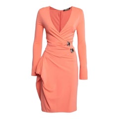 Roberto Cavalli Peach Jersey Embellish Wraped Detail Draped Dress S