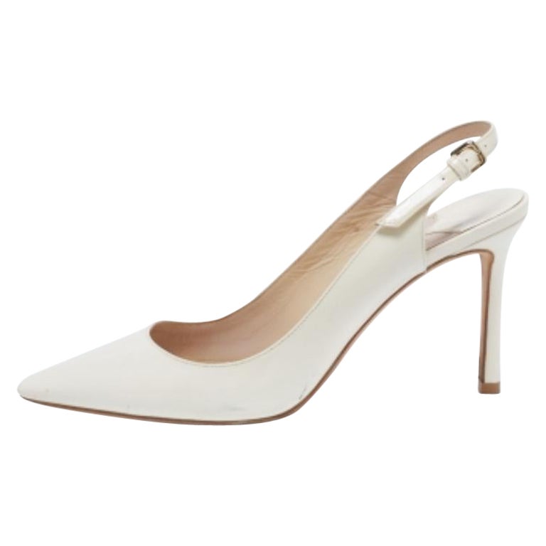 Jimmy Choo Cream Patent Leather Buckle Slingback Sandals Size 37