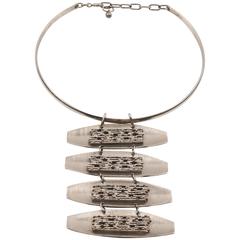 Mid Century Space Age Stainless Steel Modernist Dog Collar Necklace 5