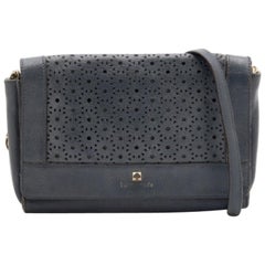 Kate Spade Dark Grey Leather Perforated Flap Shoulder Bag