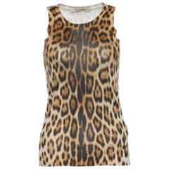 Roberto Cavalli Canotta marrone con stampa leopardo S